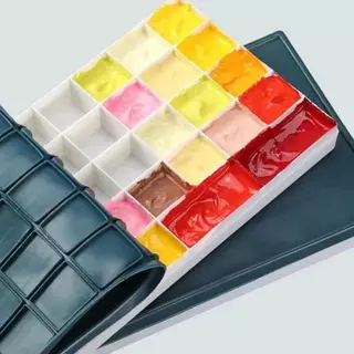 พาเลทสีพลาสติก 24 กริด ถาดสีพร้อมฝาปิดนุ่ม แบบพกพา กันรั่ว เหมาะสำหรับสีน้ำ อะคริลิค และสีน้ำมัน กล่องสี