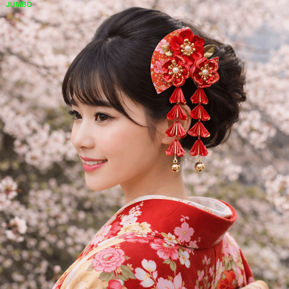 ROBEX พู่พัดลม Hairpin, พู่ดอกไม้ชุดกิโมโนญี่ปุ่น Headwear, น่ารักซากุระผ้าสไตล์โบราณ Hairpin กิโมโนคลิปผมเด็ก