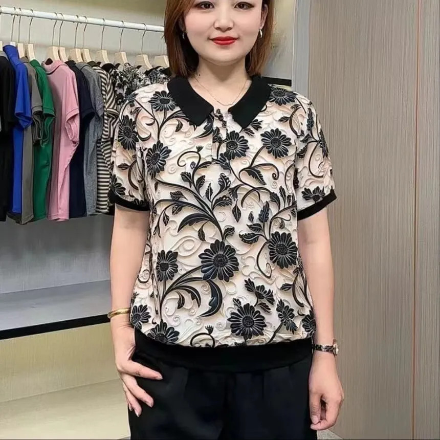 ส่งไวจากไทยBreezeL-5XL เสื้อยืดแขนสั้นผู้หญิงฤดูร้อนด้านบนบวกขนาดเกาหลีพอดีหลวมสำหรับผู้หญิงฤดูร้อนสั้น