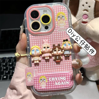 เคส TPU สําหรับเด็ก 3D ร้องไห้ | กันฝุ่นกันกระแทกพร้อมขาตั้งกระจกสําหรับ ไอโฟน 17 16 15 14 13 12 11 มือโปร โปรแม็กซ์ | เคสโทรศัพท์น่ารักความงามสําหรับเด็กผู้หญิง