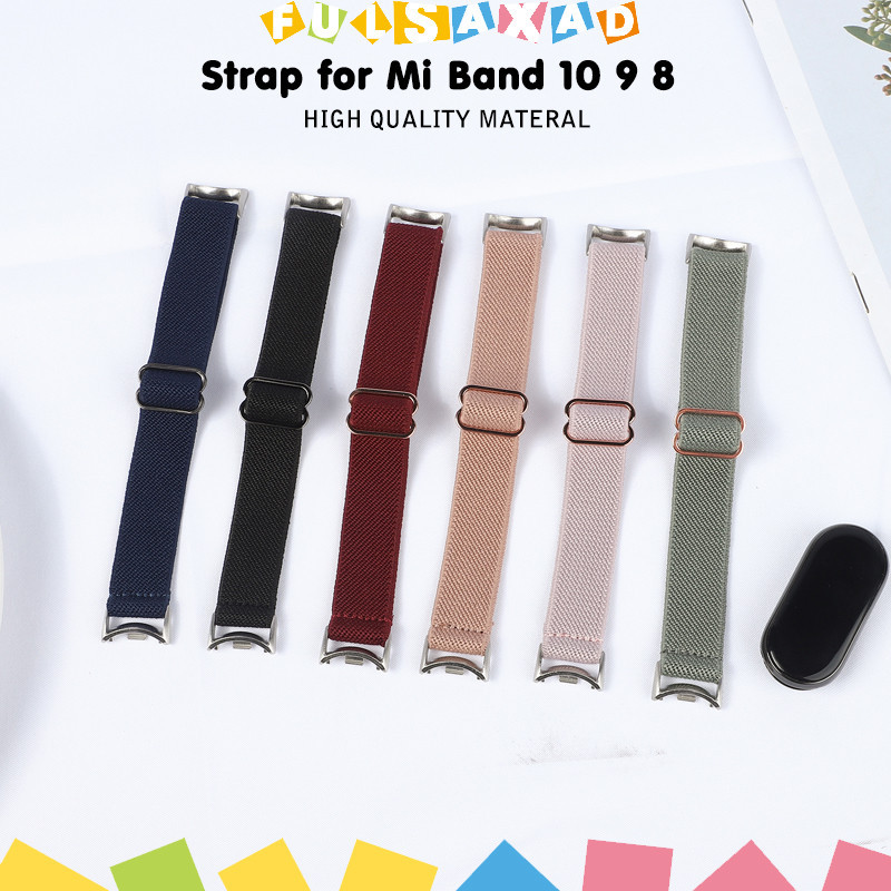 สายไนลอนอ่อน for Xiaomi Miband 10 9 8 อุปกรณ์เสริมสร้อยข้อมือแบบปรับได้แบบยืดหยุ่นกีฬา for Mi Band 10 9 8 NFC