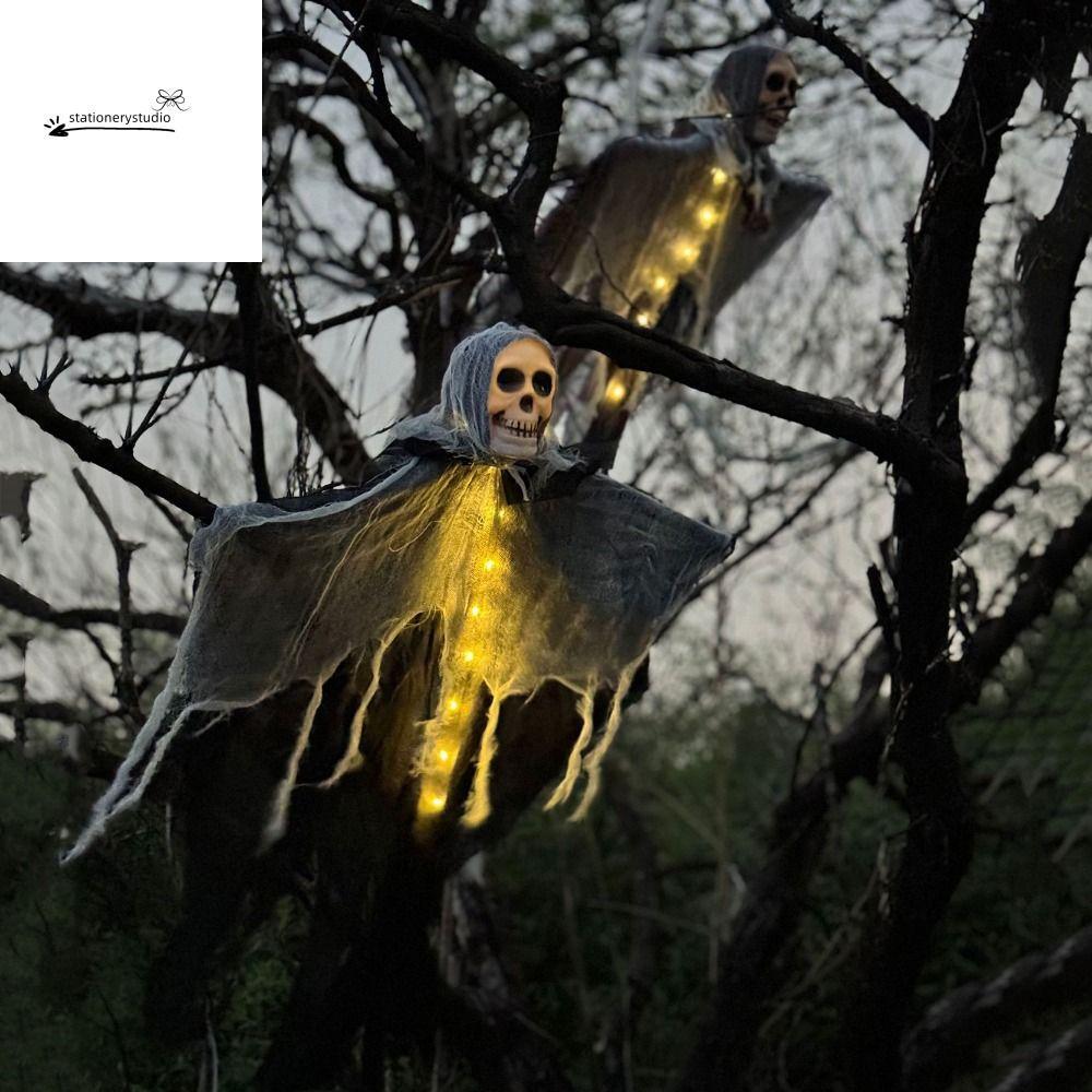STATIONERYSTUDIO Skull Ghost Light Strings, ตกแต่งธีมสยองขวัญแขวน Skull Ghost Light, Ghost Skull ตกแ