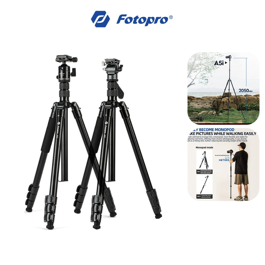 Fotopro A4I / A5I Professional อลูมิเนียมอัลลอยด์ Lever ล็อคขาตั้งกล้องและเปิดประทุน Monopod สําหรับกล้อง DSLR Mirrorless (Sony Canon Fuji)
