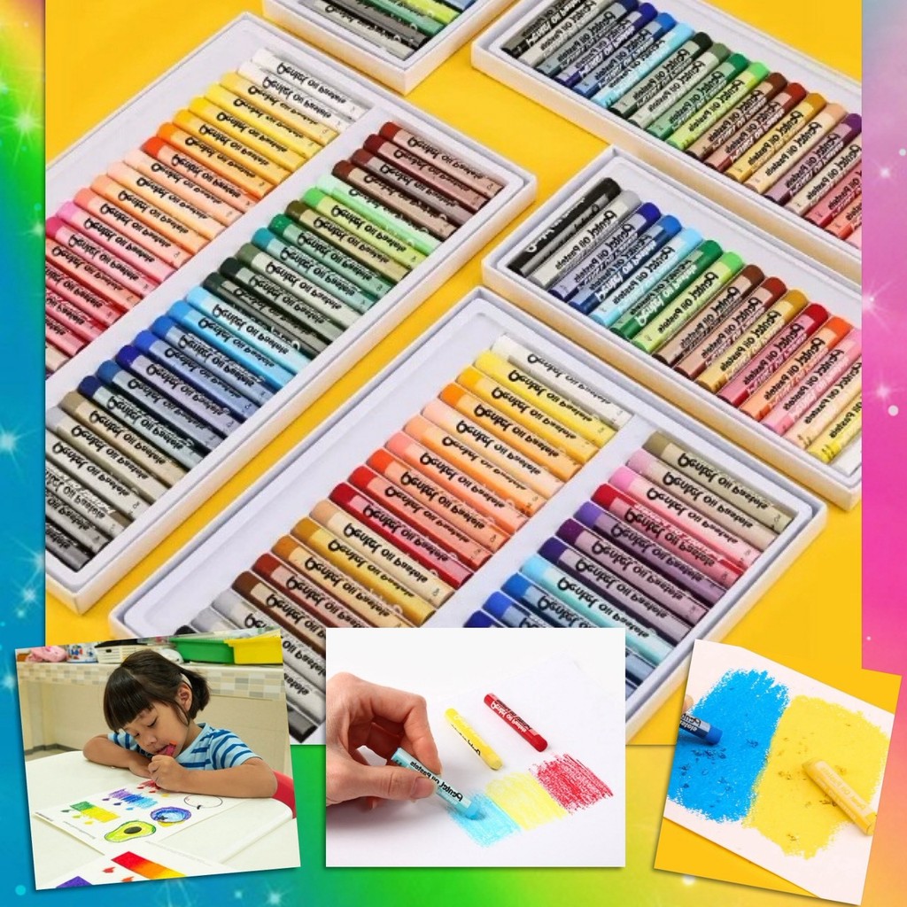 🔺 สีเทียน Oil Pastels ปลอดสารพิษ วาดภาพ ระบายสี งานศิลปะ รุ่นอัพเกรด เนื้อสีเนียนนุ่ม เขียนระบายง่าย สีสดใส ติดกระดาษ 🔺