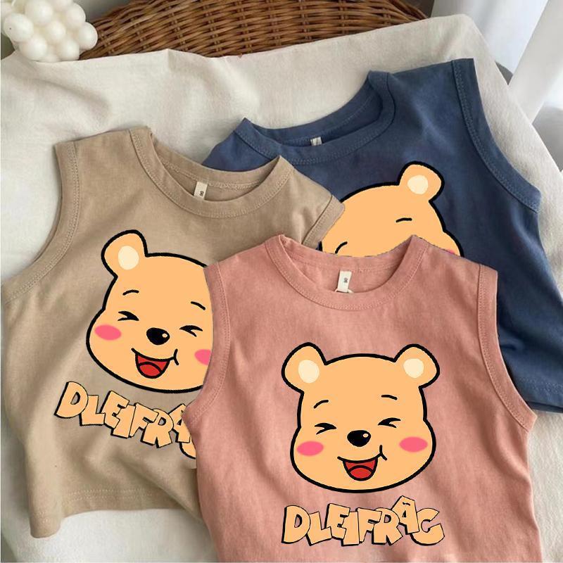 เสื้อกั๊กแฟชั่นการ์ตูนสำหรับทั้งชายและหญิง ทำจากผ้าฝ้ายแท้ สไตล์น่ารัก มีแขนสั้น ในสไตล์ใหม่