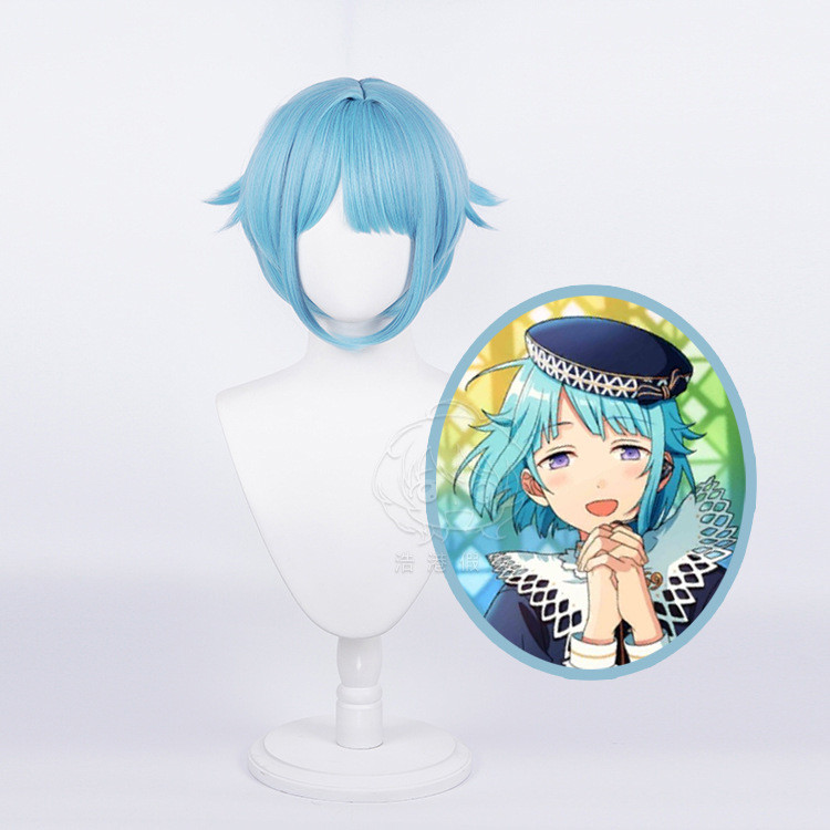 Misscoo อะนิเมะ ES Ensemble Stars Shino Hajime คอสเพลย์วิก ผมสังเคราะห์สีฟ้าสั้นทนความร้อน