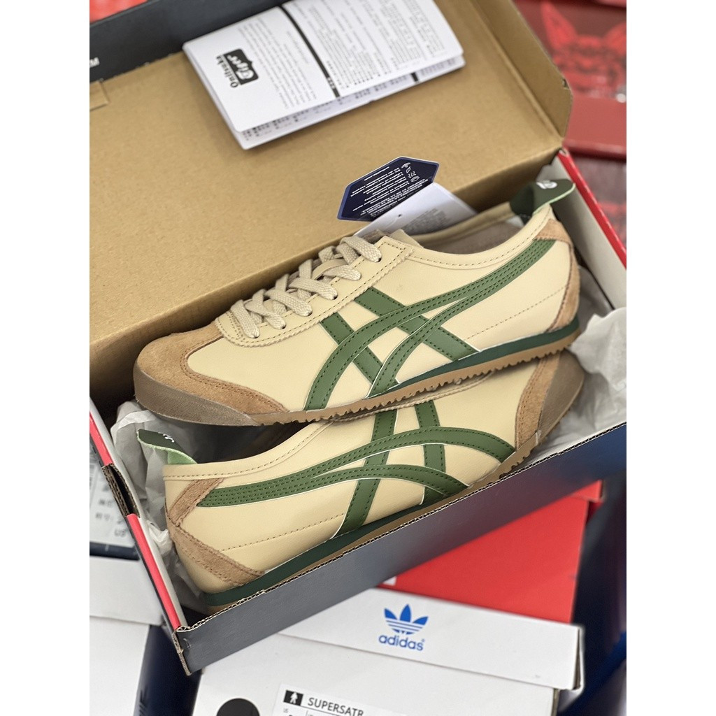 Onitsuka Mexico 66 Leather Vintage Anti slip Low Cut Shoe (สีน้ําตาลเขียว) 0P1X WX6C