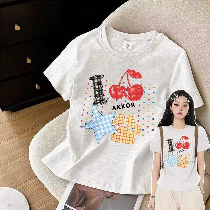 【M-XXXXL】 มีไซส์หลายแบบให้เลือกค่ะ เสื้อยืด สไตล์อเมริกัน ลายพิมพ์แฟชั้นดีไซน์ ตัวอักษรผีเสื้อ สไตล์เกาหลี ทรงหลวม ขนาดใ