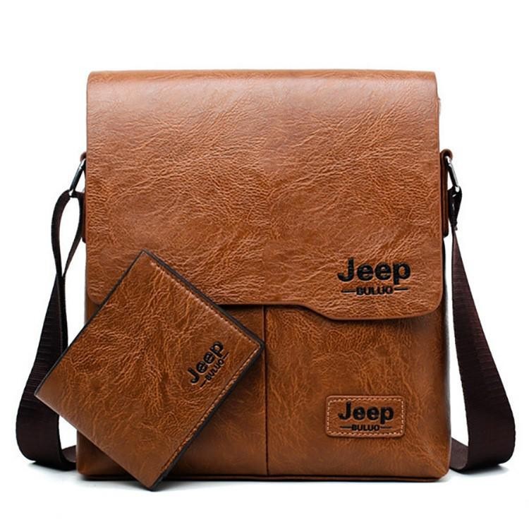 กระเป๋าสะพายไหล่สำหรับผู้ชาย Jeep กระเป๋าหนังคุณภาพสูงสไตล์เรโทรพร้อมซิป ความจุขนาดใหญ่