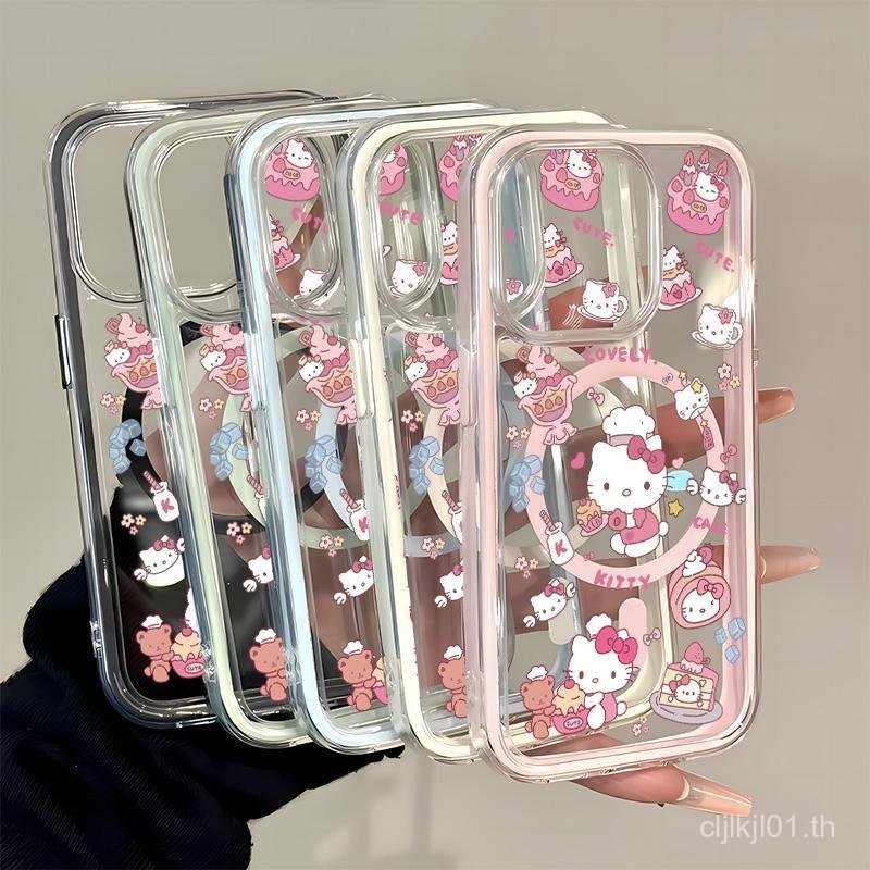 Hello Kitty ถุงลมนิรภัยแม่เหล็กดูดเคสโทรศัพท์สําหรับ Samsung Galaxy S26 S25 S24 S23 S22 Ultra Plus Edge FE A57 A56 A55 A37 A36 A35 A32 A26 A17 A16 A15 Anti-fall Powder ผสมการออกแบบ
