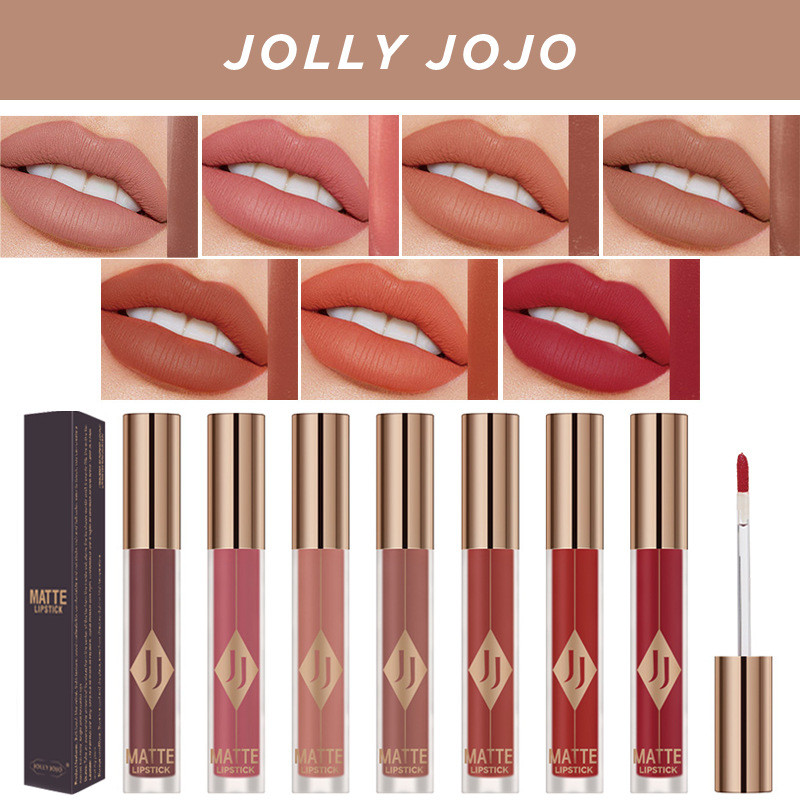 ขายร้อน#JOLLY JOJO Matte Lip Gloss ลิปกลอสสีให้ความชุ่มชื้นเรนเดอร์ Non-Stick Cup Velvet Matte ลิปสต