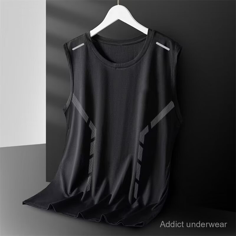 ฤดูร้อนตาข่ายแขนกุดเสื้อยืด Cool Breathable Quick-Drying เสื้อกั๊กผู้ชายสไตล์บางวิ่งออกกําลังกายกีฬาแฟชั่น All-Match