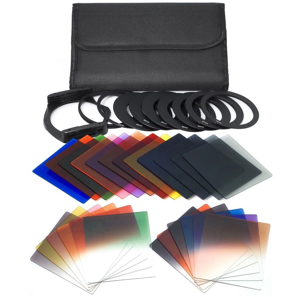 เลนส์กรองกล้อง SLR Square Full Color Gradient Lens P Ring Color Filter Bracket Square Cover Set Coki