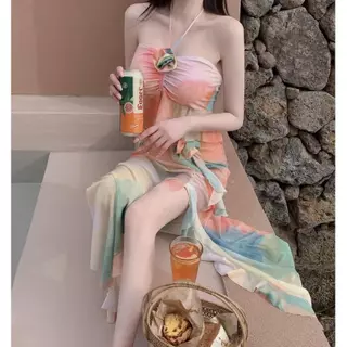 กระโปรงชุดว่ายน้ําชุดว่ายน้ําสุภาพสตรีสามชิ้นผ้าบางเบานุ่มสบาย กิโลจูล070