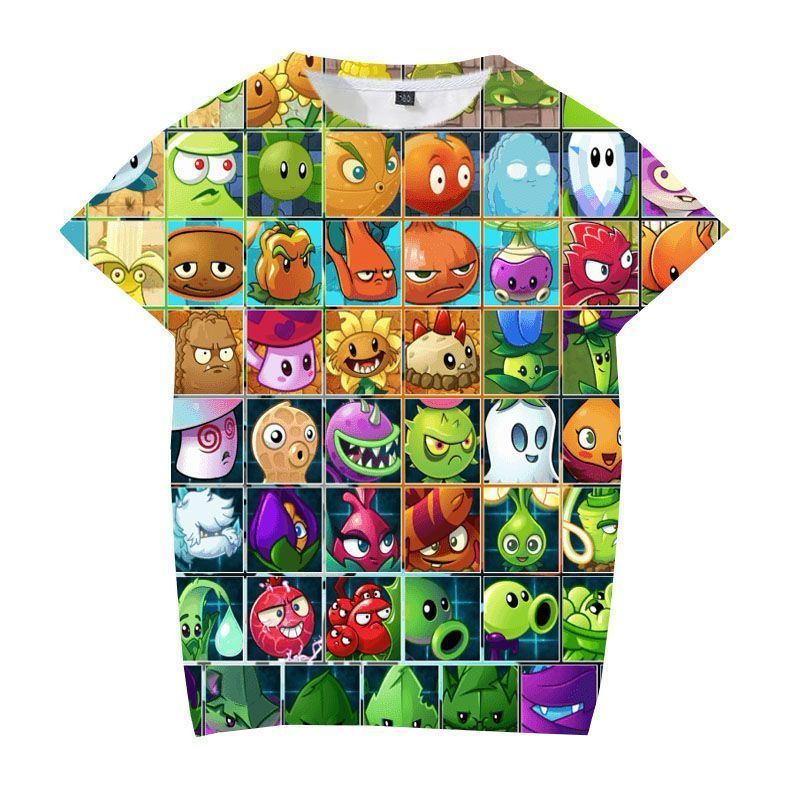 Plants vs Zombies การ์ตูนเสื้อยืดเด็กวัยรุ่น 3D พิมพ์ Streetwear แฟชั่น Tee