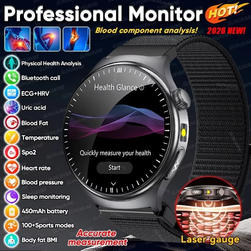 2026 ใหม่ Micro การตรวจทางกายภาพสุขภาพ SmartWatch ผู้ชาย ECG Uric Acid Lipids ความดันโลหิต BT Call S