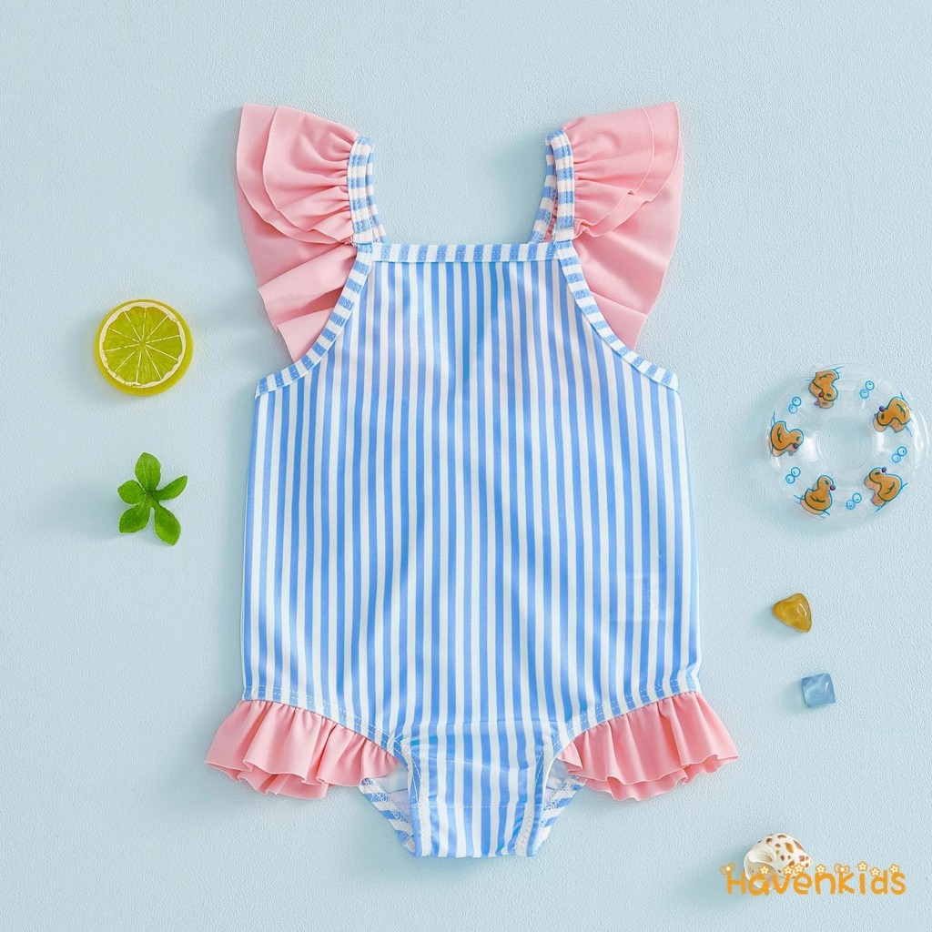 ชุดว่ายน้ำToddlerหญิง ดีไซน์พรินต์แขนบินและคอเหลี่ยม สไตล์เก๋สำหรับเด็กเล็ก ราคา ถูกที่สุด ดีลบีเคเค แกลเลอรีภาพที่ 5