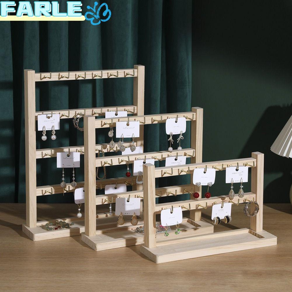 Frl ชั้นวางคอลเลกชันเครื่องประดับขาตั้งสร้อยคอไม้แบบถอดได้พร้อมตะขอแสดงสร้อยข้อมือไม้เนื้อแข็ง