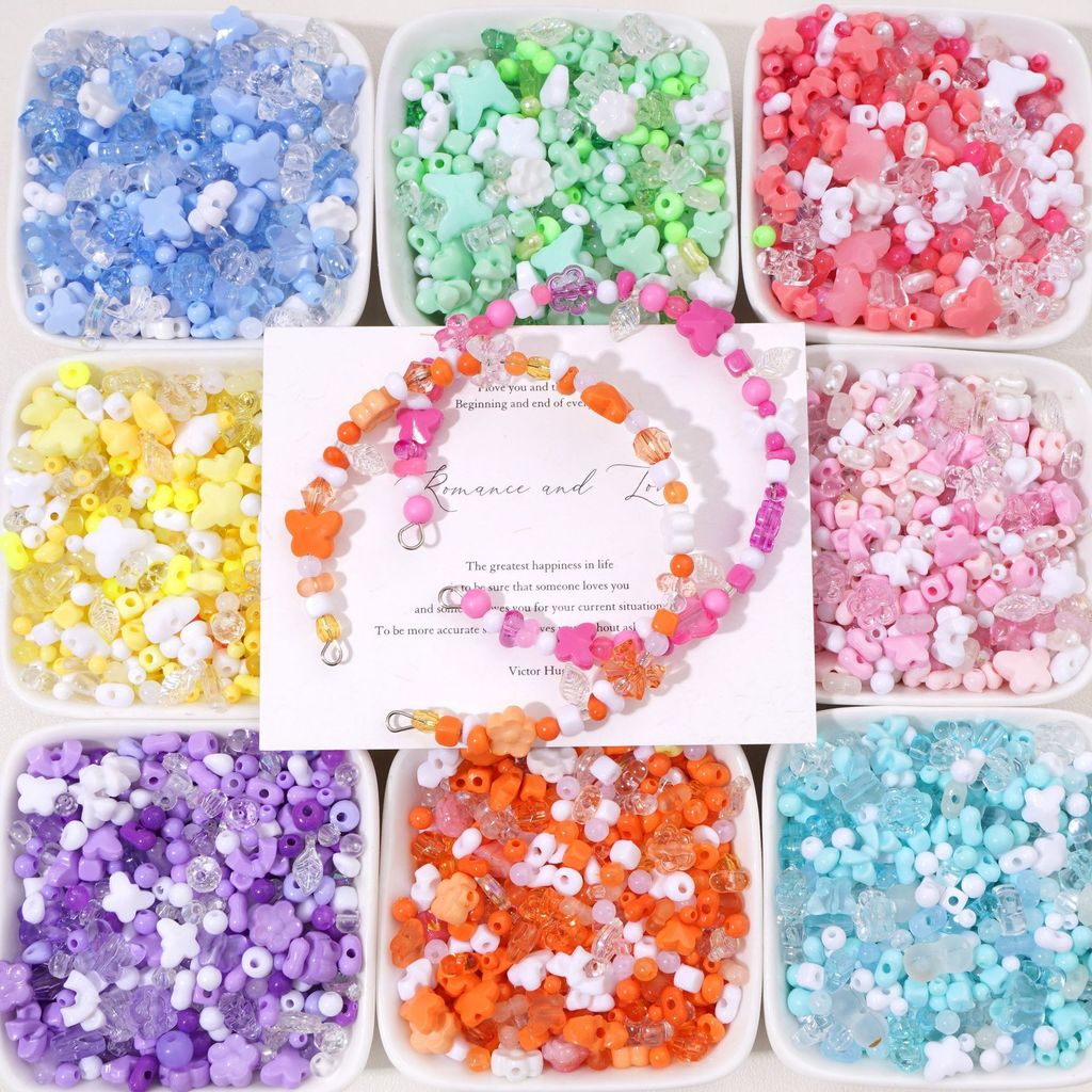 [ประมาณ100-130ชิ้น] ทําเอง ผสมดอกไม้ผีเสื้อลูกปัดใสสีทึบผสมอุปกรณ์ทําเสน่ห์สาวเครื่องประดับ
