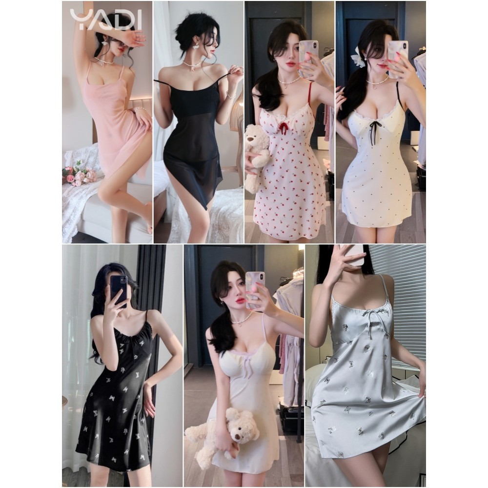 【YADI】ร้อนแรง😍 ชุดนอนเซ็กซี่💕 ชุดในเร้าใจ ชุดนอนสายเดี่ยวติดโบว์ แบบมีบราในตัว ชุดนอนสาวๆสำหรับบ้าน ฟรีส่ง