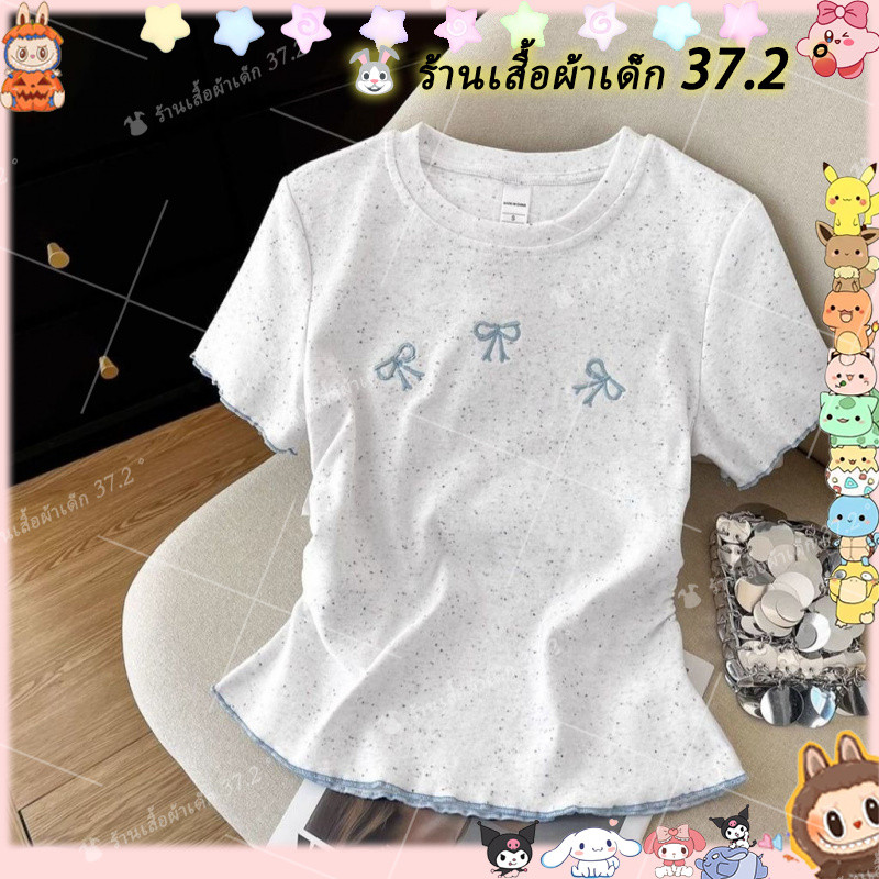 เสื้อยืดแขนสั้นสำหรับสาวใหญ่ ไซส์กลางถึงใหญ่ ออกแบบลายปักและขอบเฉพาะตัว สวมใส่สบายในฤดูร้อน