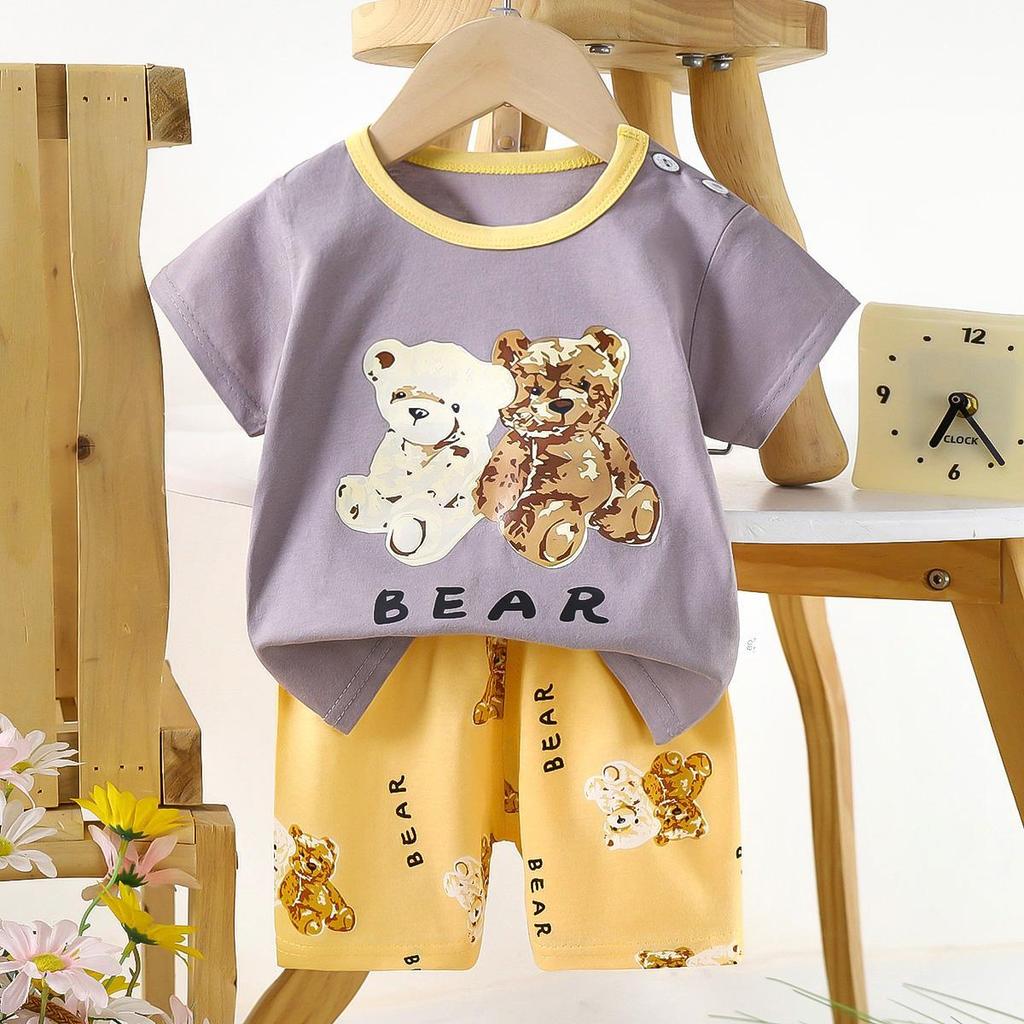 CC Stores เสือผ้าเด็ก ชุดเซทเสือแขนสัน+กางเกงขาสัน ชุดเด็กลายหมี ลายการ์ตูน ผ้าcotton “DA-N”【Kid's K