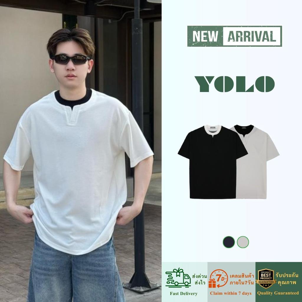 YOLO เสื้อยืด OVERSIZE เสื้อยืดโอเวอร์ไซส์ เสื้อยืดแขนสั้น ผ้าฝ้ายแท้ ทรงหลวม สีพื้น Y262335