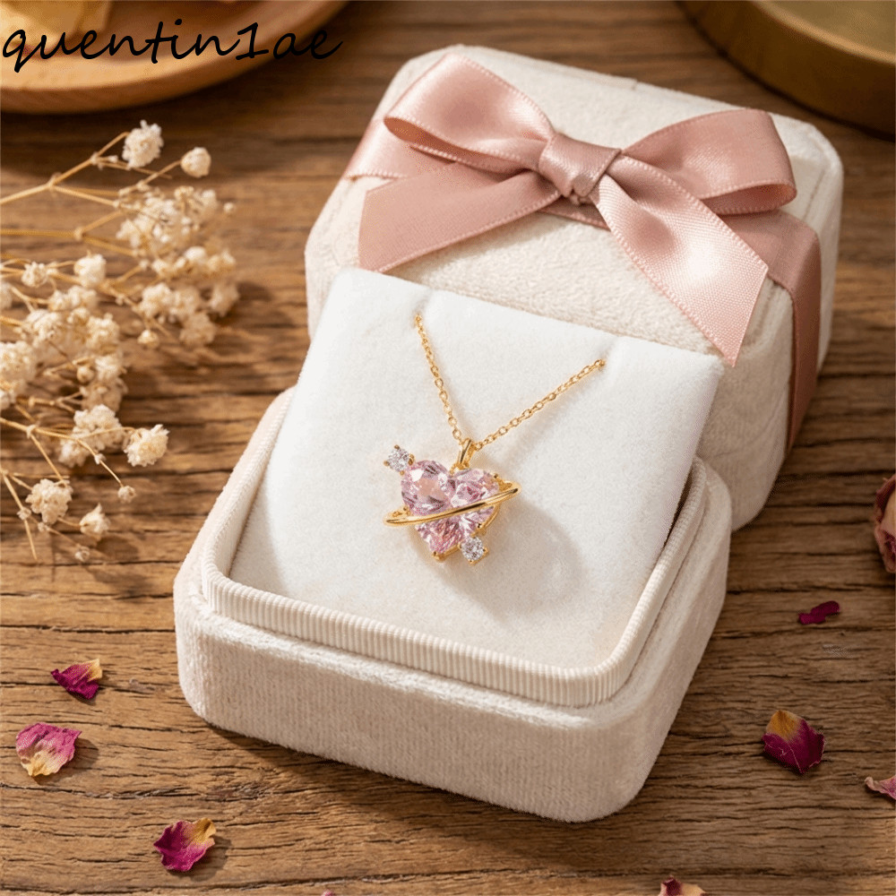 สร้อยคอหัวใจคริสตัล QUENTIN1AE การออกแบบหรูหราและหวานในสไตล์ Y2K