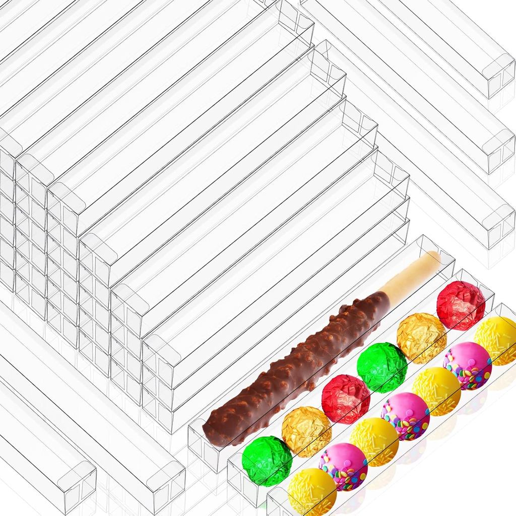 Qunclay 40 ชิ้น Pretzels Rods กล่องใสของขวัญฝาปิดกล่องบรรจุภัณฑ์พลาสติกโปรดปรานช็อกโกแลตเคลือบ Pretz