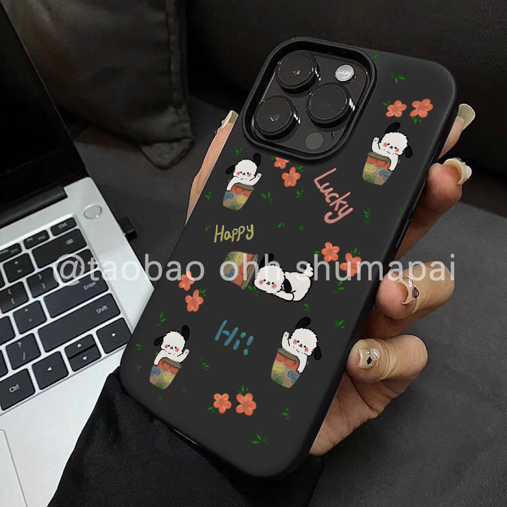 พรีเมี่ยมสีดําน่ารักลูกสุนัขเหมาะสําหรับ Apple 15Pro เคสโทรศัพท์ iPhone14 Soft Case 13promax ซิลิโคน