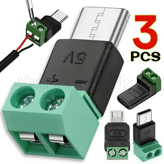 อะแดปเตอร์เทอร์มินัล USB C ถึง 2Pin - สกรู 5V ปลั๊กไร้บัดกรี - บล็อกเทอร์มินัลจีบ 5V - ขั้วต่อการชาร์จการถ่ายโอนข้อมูลสีเขียว - หัวการเชื่อมต่อที่รวดเร็วของโทรศัพท์มือถือ