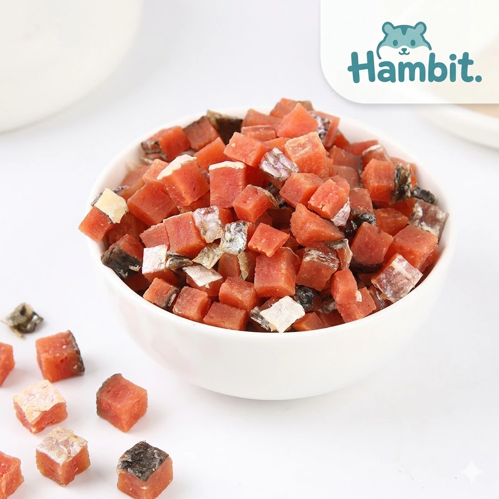 Hambit. ปลาแซลมอนอบแห้ง 100g เกรดพรีเมียม สำหรับแฮมสเตอร์และสัตว์เลี้ยงเล็ก