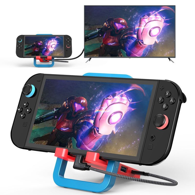 Dock Nintendo Switch 2 OLED อะแดปเตอร์แปลงต่อทีวี 4K 60Hz Hub Type C เป็น HDMI ขาตั้งพับได้ อุปกรณ์เ