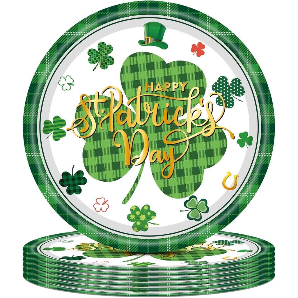 9 นิ้ว St Patricks Day แผ่น 20 ชิ้น St Patricks Day ตกแต่งชุด Shamrock & Holiday Greeting Design แผ่