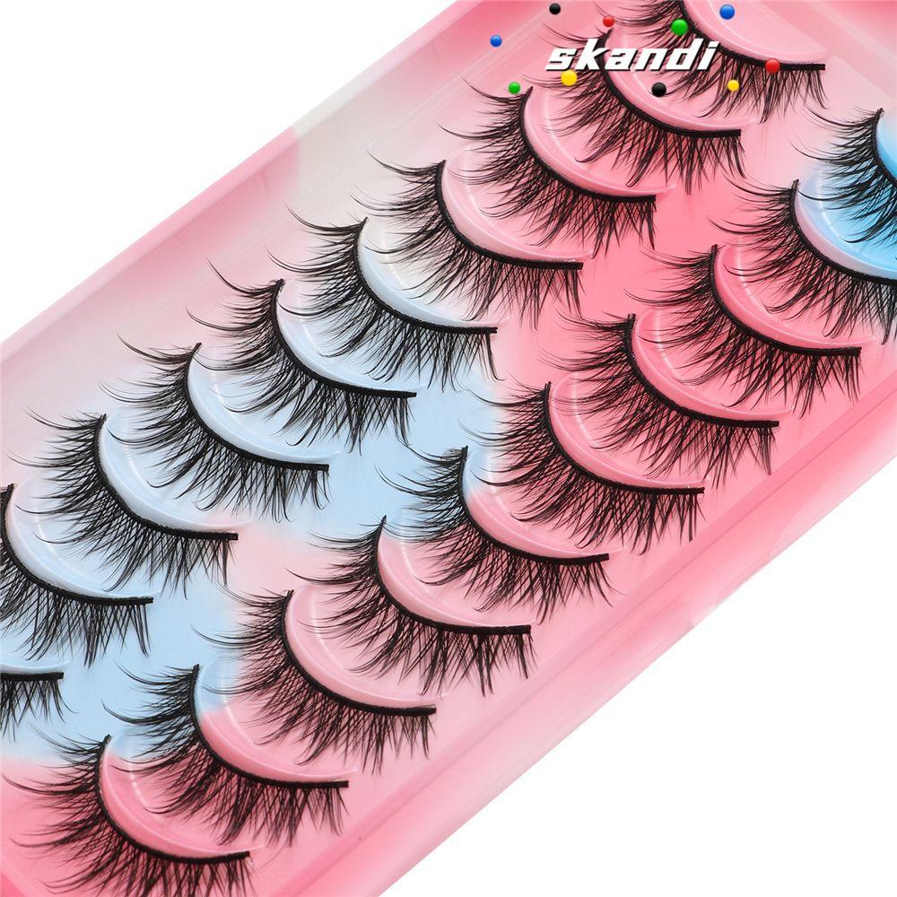 SKANDI 10 คู่มังงะ Lashes Cat-Eye แต่งหน้า Dramatic ขนตาปลอม Fairy Clusters ธรรมชาติ Mink Lashes