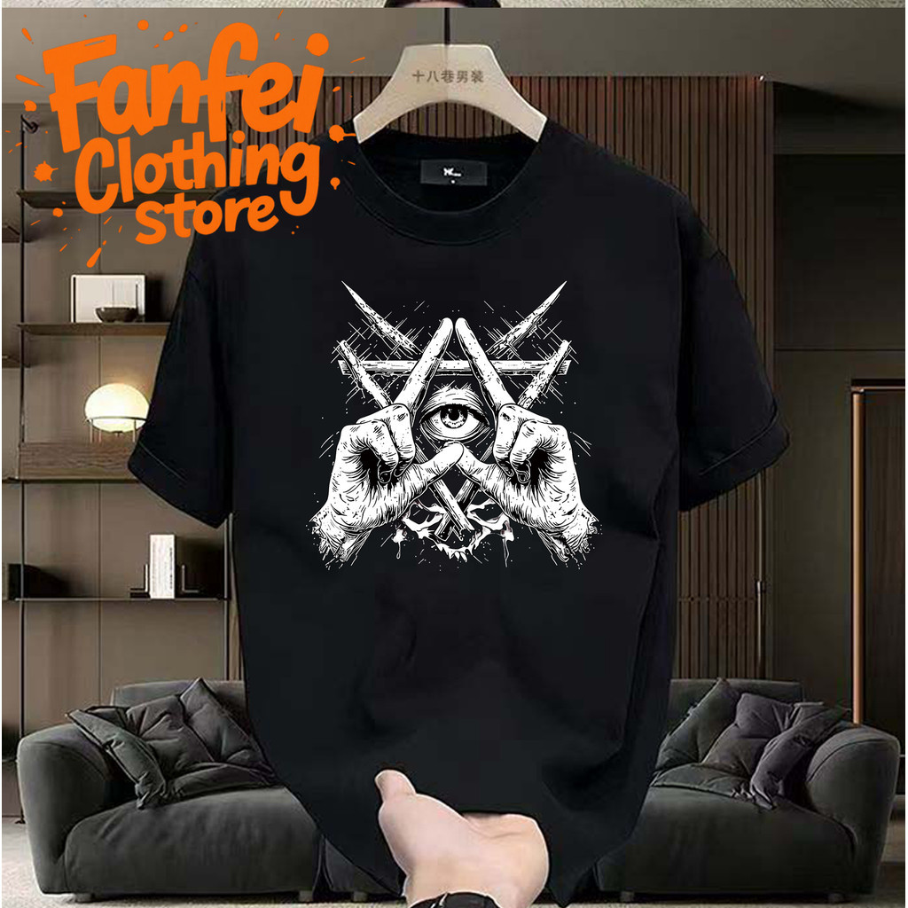 ปลาค็อด (จัดส่ง 24 ชั่วโมง)เสื้อยืดสีดําทรงหลวมสําหรับผู้ชาย ที5712