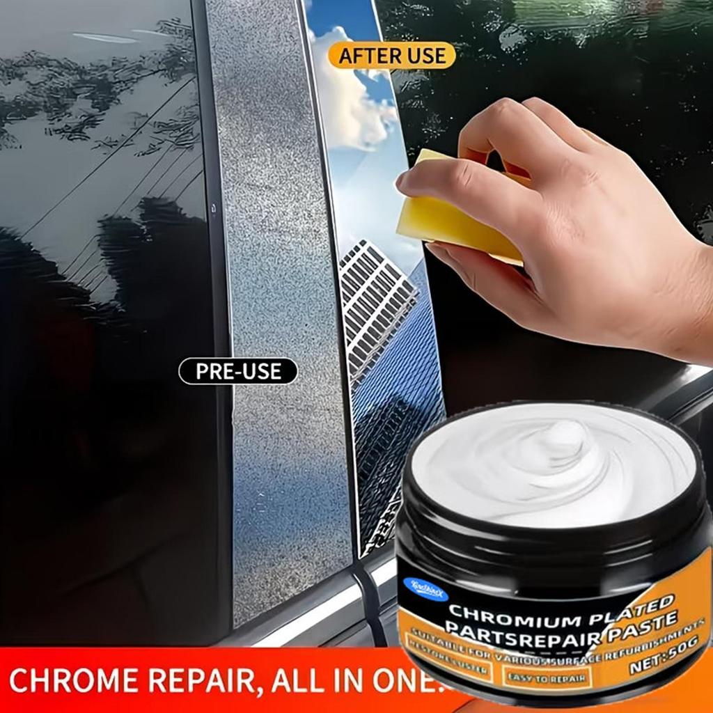 50g Chrome Repair Paste รถ Chrome Cleaner Scratch Removal ครีมฟองน้ําสําหรับเรือรถยนต์ยางรถบรรทุก SUV haoyisth