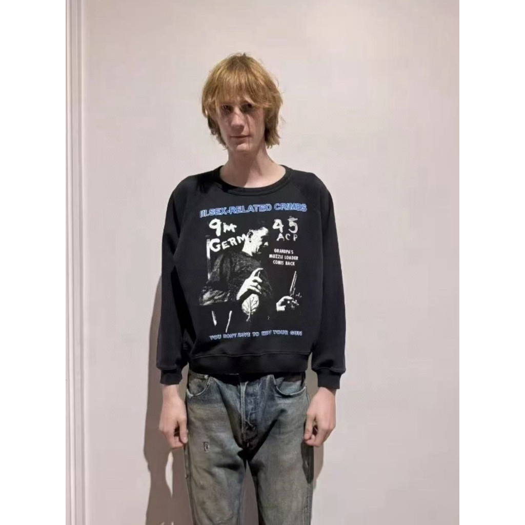 T9FG ERD ”IILSEX-RELATED CRIMES Grandpa's "Upper膛器" Washed Vintage Round Neck Drop-Shoulder Sweatshi
