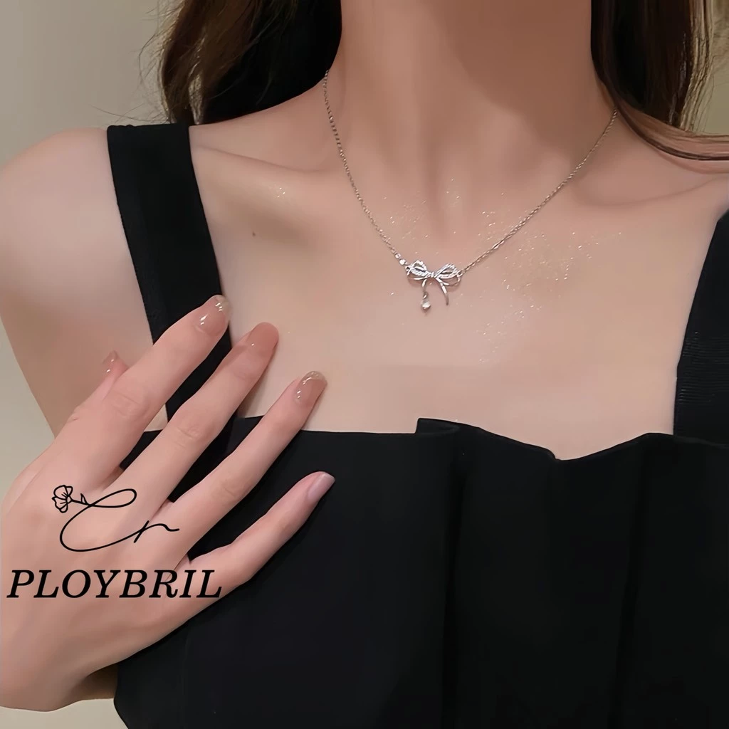 PLOYBRIL สร้อยคอ เพชร โบว์ จี้ สําหรับผู้หญิง เด็กผู้หญิง แฟชั่น เครื่องประดับ อุปกรณ์เสริม X057