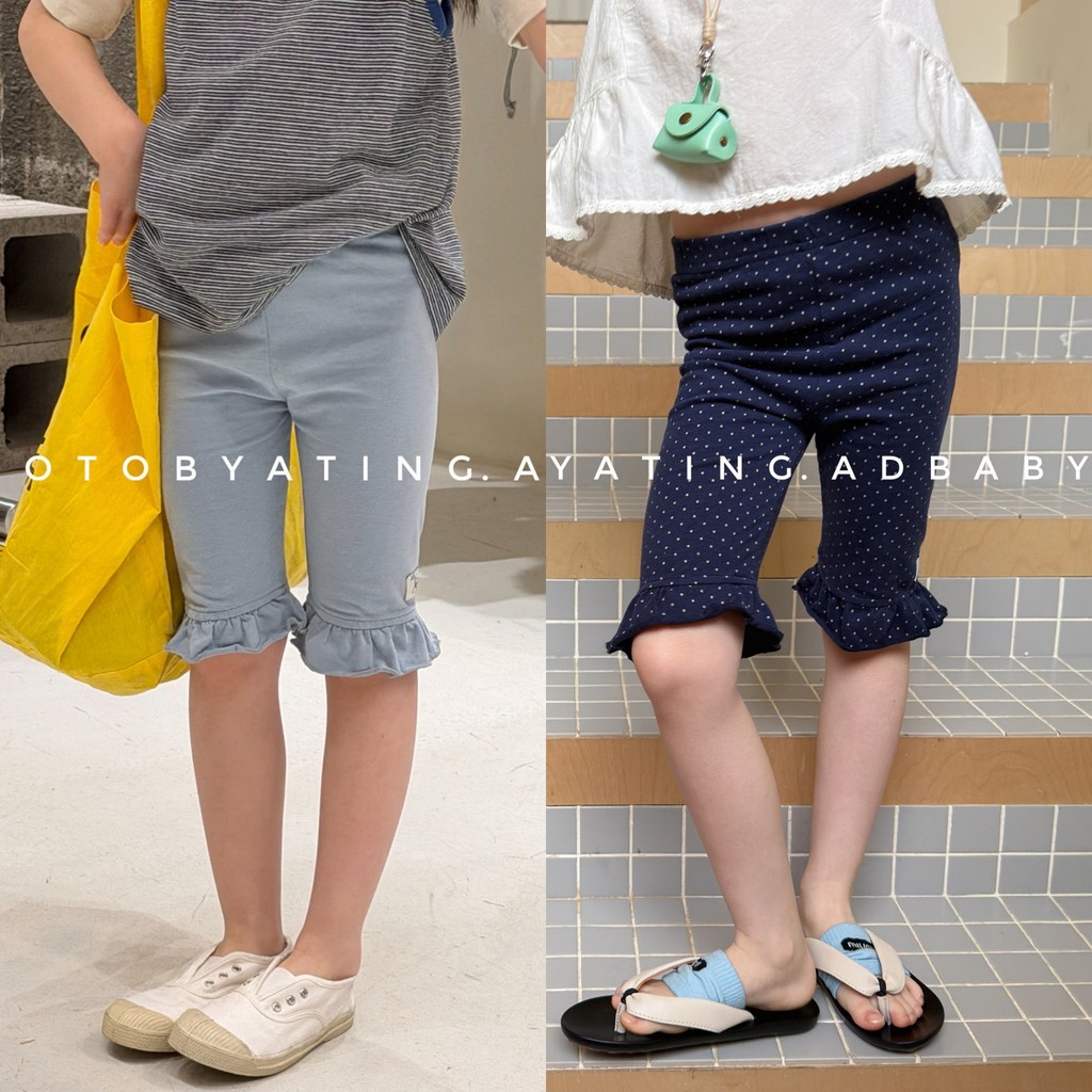 เสื้อผ้าเด็กสไตล์เกาหลีสำหรับฤดูร้อน ดีไซน์แบบสาวๆ จากเกาหลี เอวสูงและกางเกงขาสั้นห้าจุด