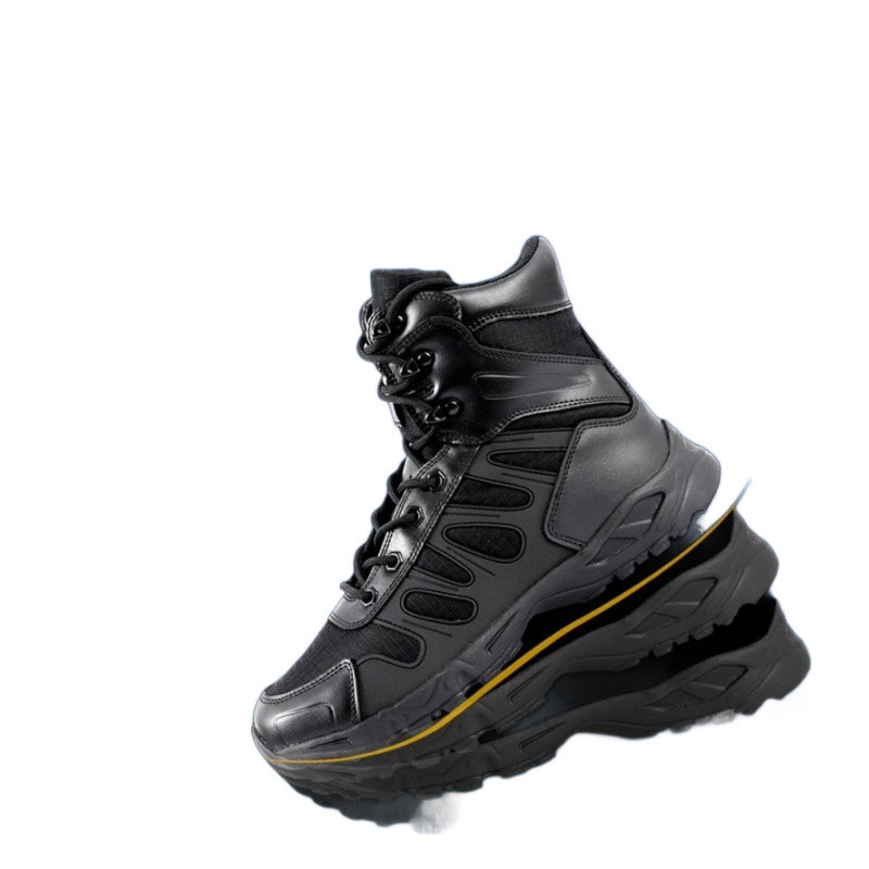 2025 สีดํา High-Top Combat Training Boots Mens Shock Absorption Security Breathable Training Shoes M