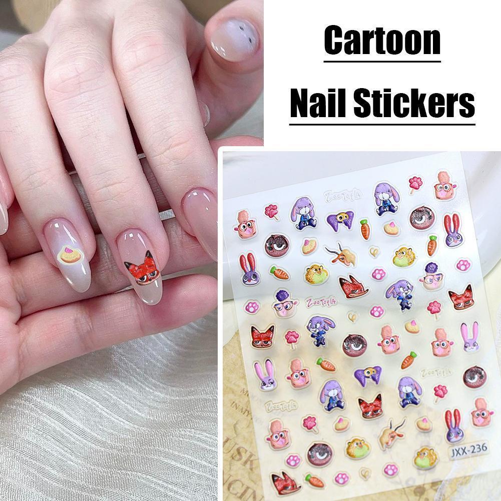 Zootopia Judy Nick Nail Art Stickers การ์ตูนน่ารักเล็บสติกเกอร์นูนตกแต่งเล็บ A4h4