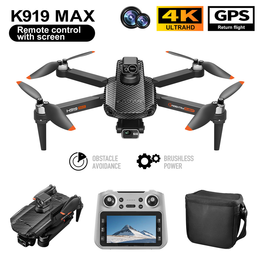 K919MAX Drone 4K สามแกน Anti-Shaking Gimbal กล้องทางอากาศ Quad-Axis เครื่องบินควบคุมหน้าจอพร้อมหลีกเ