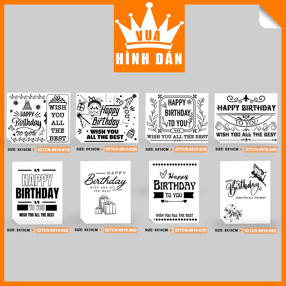 ชุดสติ๊กเกอร์ 50/100 ชิ้น HAPPY BIRTHDAY TO YOU AND WISH ALL THE BEST (8x10 ซม.) - สติ๊กเกอร์ HAPPY 