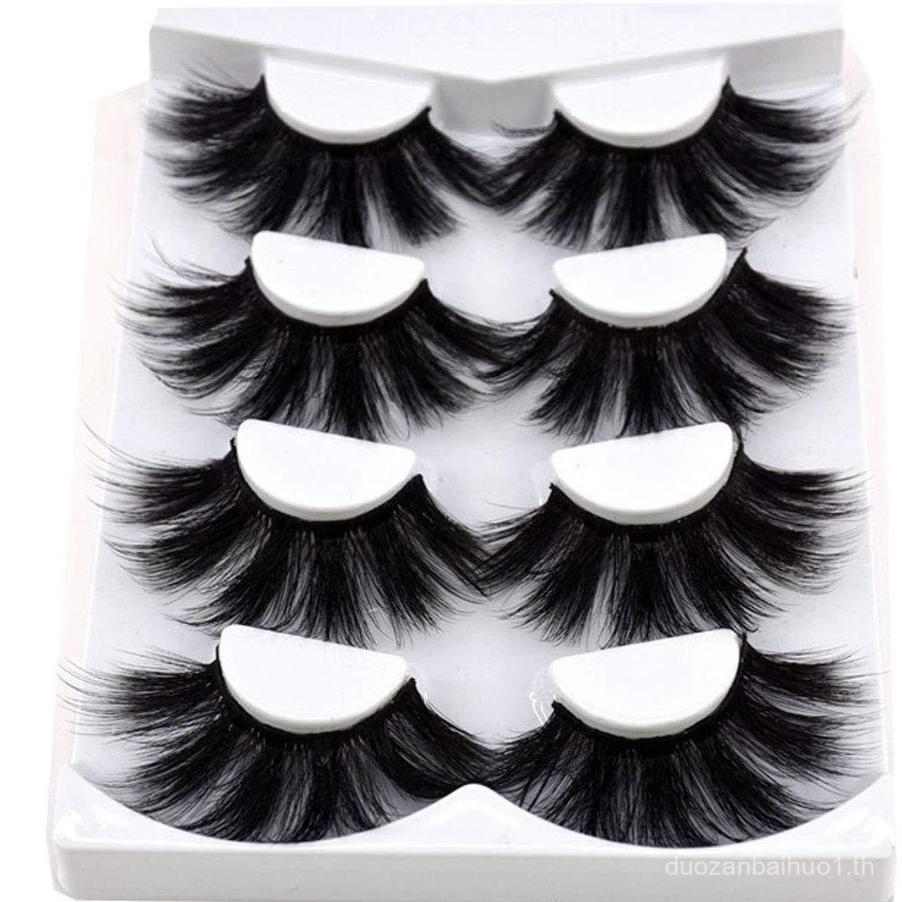 HBZGTLAD ใหม่ 4 คู่ 3D Mink Hair ขนตาปลอม Criss-cross Wispy Cross Fluffy ยาว 25 มม. Lashes Extension