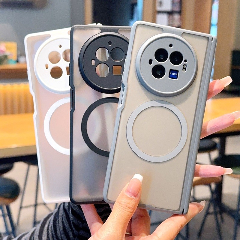 ผิวรู้สึก Frosted PC ในตัวแม่เหล็กคู่สองบานพับป้องกันเคสโทรศัพท์สําหรับ Vivo X Fold3 Pro พับ 3 5 XFold5 ปกหลังปลอก
