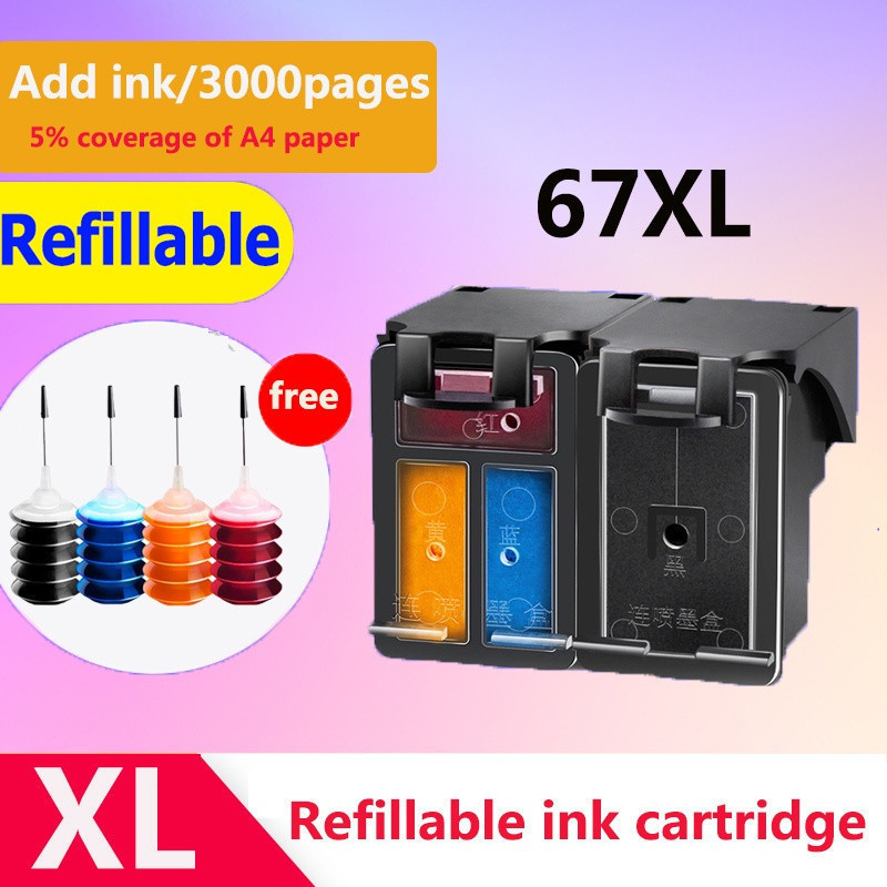 เติม HP 67XL HP 67 HP 67 XL ตลับหมึกสีดํา Tri-color ตลับหมึกสําหรับ 6052 6055 6058 6075 6452