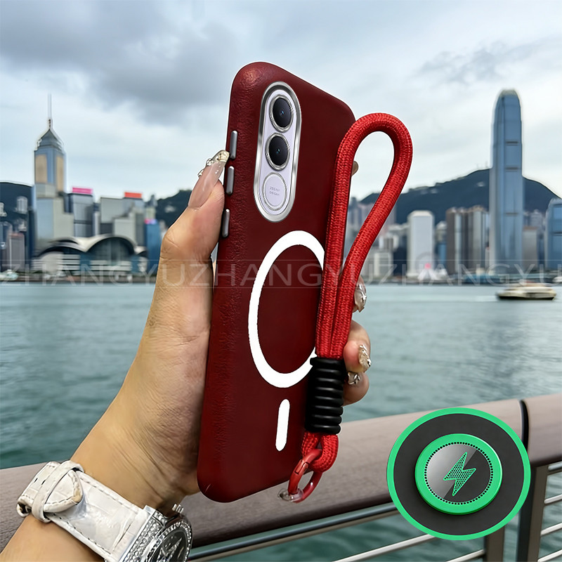 เหมาะสําหรับ Vivo V70 FE 5G เคสโทรศัพท์หนังและแหวนดูดแม่เหล็กสําหรับชาร์จ soft Case lanyard LSPW02