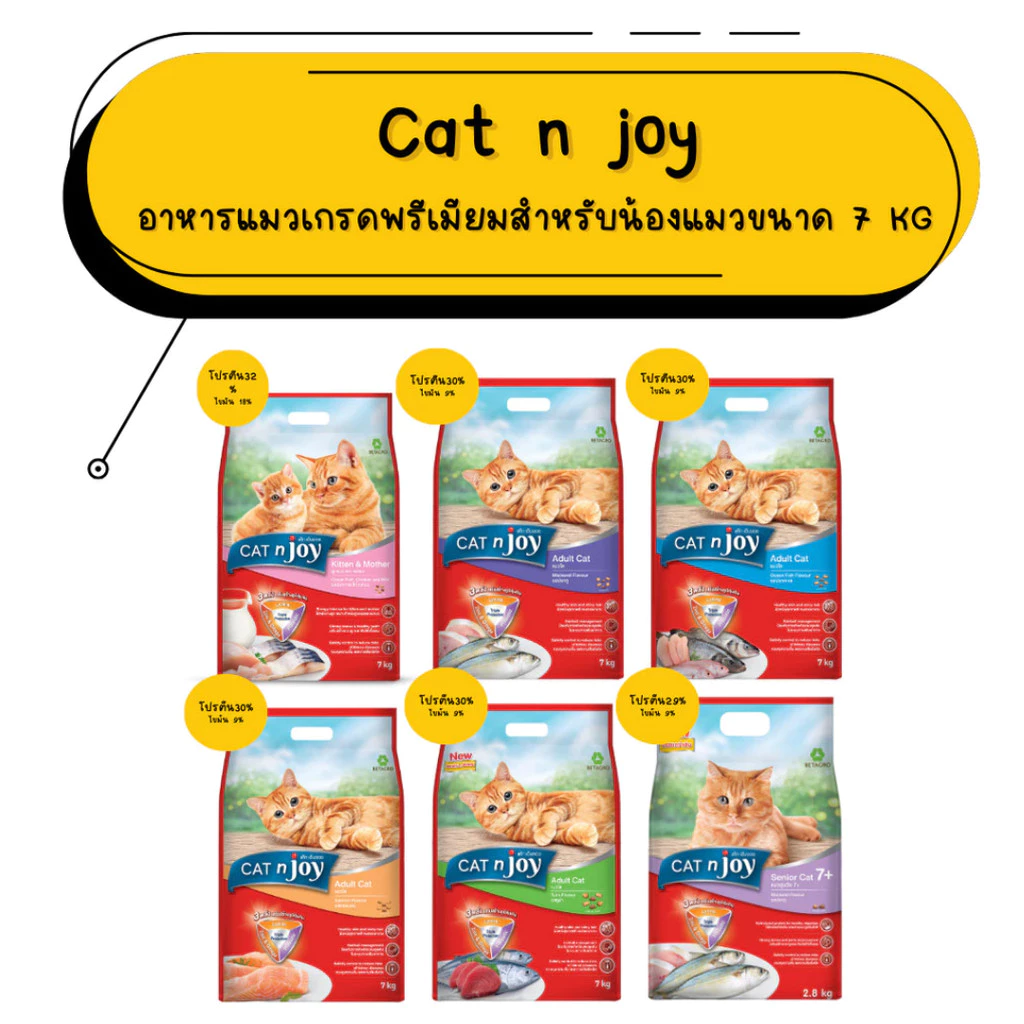 (7Kg) Cat n joy อาหารเม็ดแมวแคทเอ็นจอย 7kg แพ็คกระสอบ