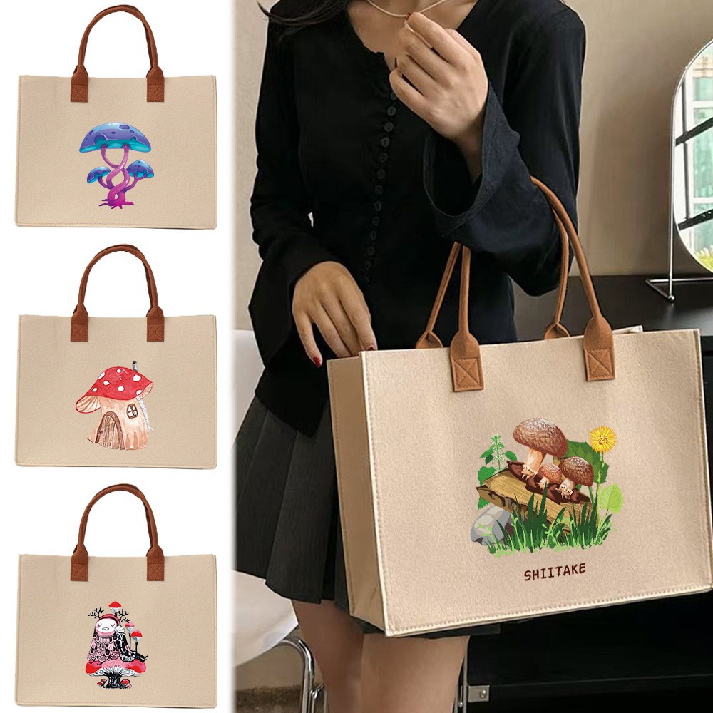 Cute Mushroom Series Womens White Felt Travel Office Tote Shoulder Bag For Anda
